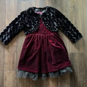 Beautiful girls burgundy sleeveless dress with black shawl.
